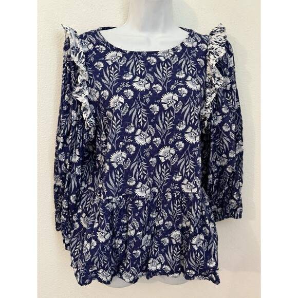 UNIVERSAL THREAD BLOUSE 3/4'' PUFF SLEEVE, RUFFLED SHOULDER M Boho Blue Cottage - Picture 1 of 6